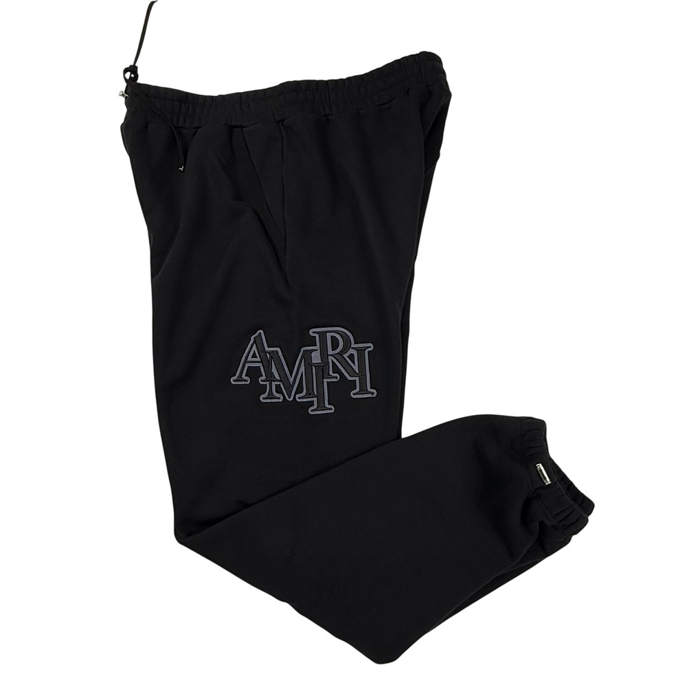 AMIRI Mens Black Chenille Logo Applique Relaxed Fit Jogger Sweatpants Size XL